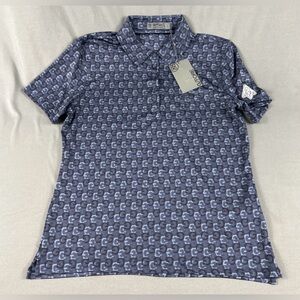G/FORE G4 Womens Golf Shirt Polo Sleeve Logo Gs Print Large Twilight Blue